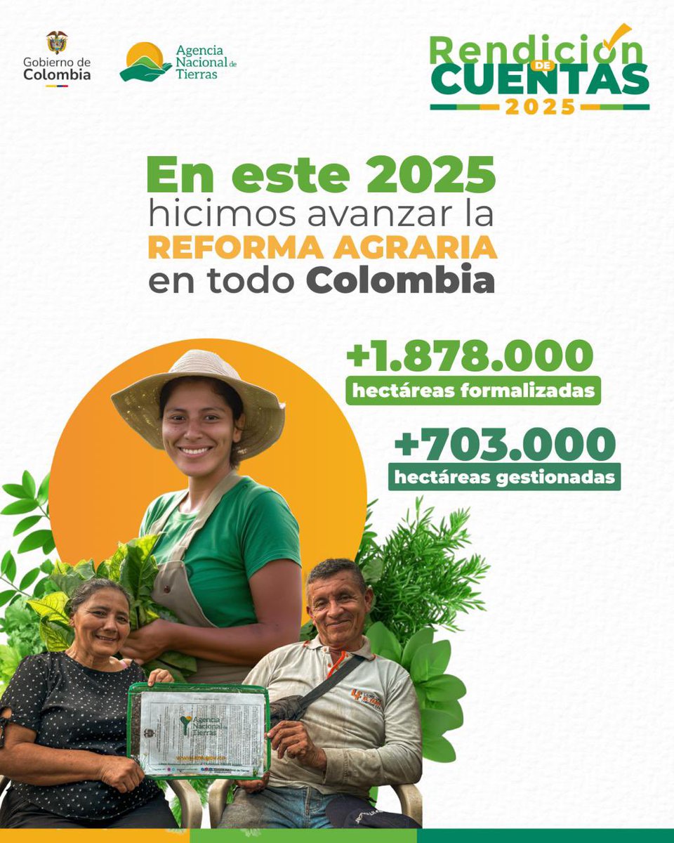 Gracias al trabajo diario y al compromiso que tenemos con la Reforma Agraria en el país decimos que al campesinado de Colombia #ConTierraCumplimos.

#ConDignidadCumplimos y lo seguiremos haciendo. Porque en el gobierno de @PetroGustavo se cumple con hechos.