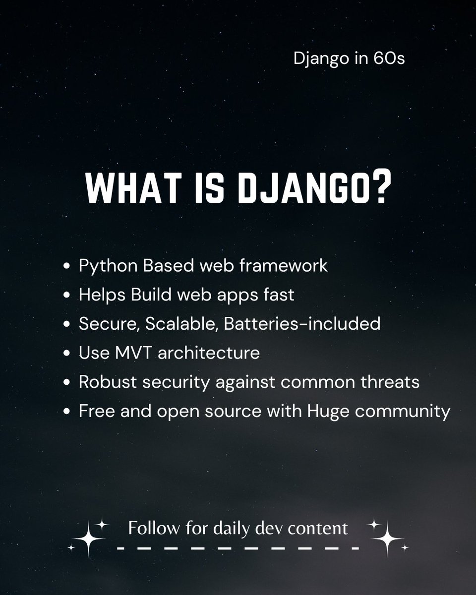 faisaliqbal95's tweet image. Django explained simply for beginners.
No hype. Just facts.
If you’re learning Python and confused about frameworks, this is your starting point.
Follow for daily dev content.

#django #pythondeveloper #pythonprogramming #learncoding #beginnerdev #python #webdevelopment