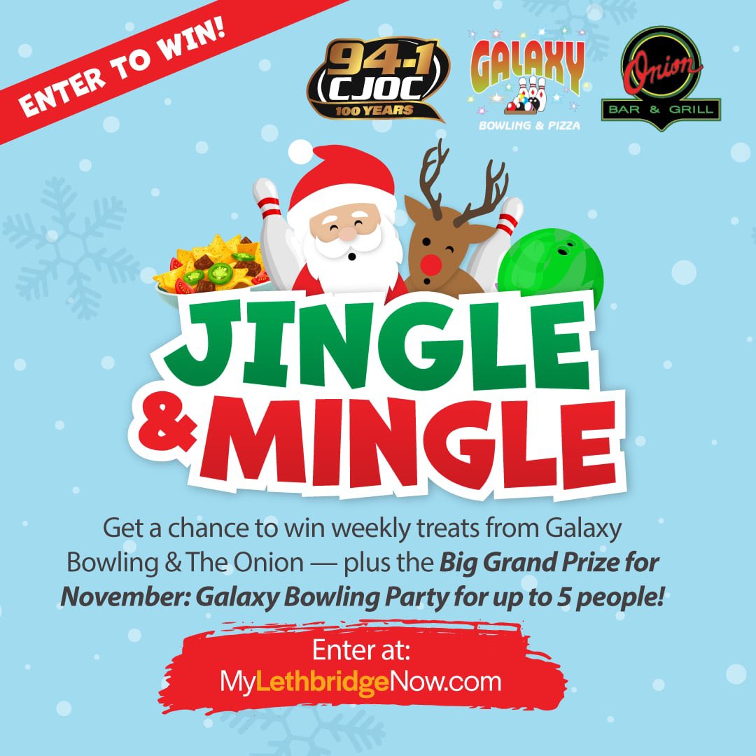 ENTER TO WIN! Jingle &amp; Mingle contest - Get a chance to win weekly treats from Galaxy Bowling &amp; The Onion Bar and Grill! Go online to My Lethbridge Now to enter! #yql