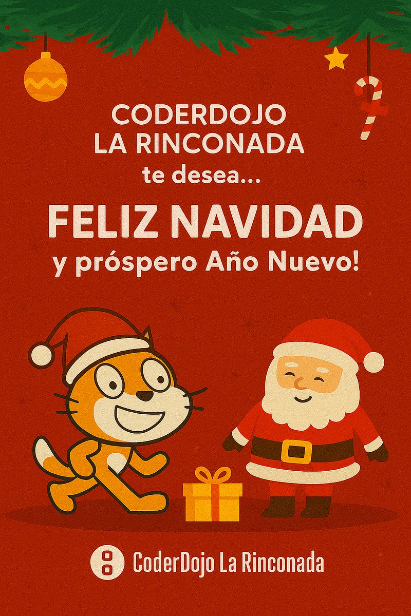 DojoLaRinconada's tweet image. Os deseamos los componentes de CoderDojo La Rinconada y Diverytec una Feliz Navidad y un próspero 2026 #clubprogramacion #programacion #LaRinconada #diverytec