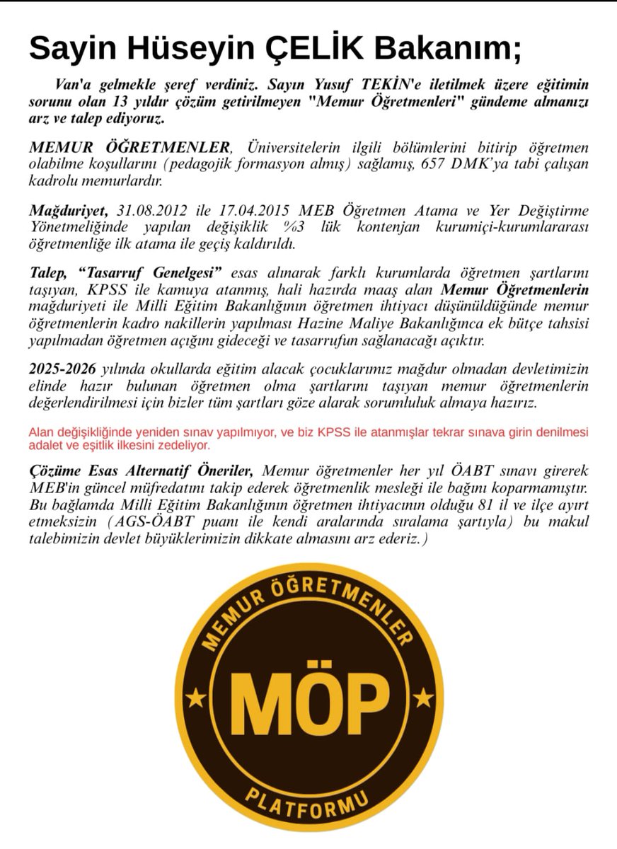 <a href="/hc_huseyincelik/">Hüseyin Çelik</a> 
Sayın Bakanım #MemurÖğretmenler in derdini dinlediğiniz için çok teşekkür ederiz. Bakanlığınız süresinde asla böyle bir garabet olmaz iken sizden sonraki yanlış uygulamalar yüzünden 13 yıldır Kanuni bir hak yönetmelik ile ENGELLENİYOR. Milyarlarca lira tasarruf