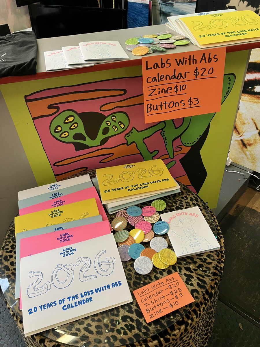 All set up here at REPO Records, 506 South Street, Philadelphia, today Saturday December 20th, noon to 5pm.  Come and get a Labs With Abs Calendar, buttons, t-shirt and zine!!!