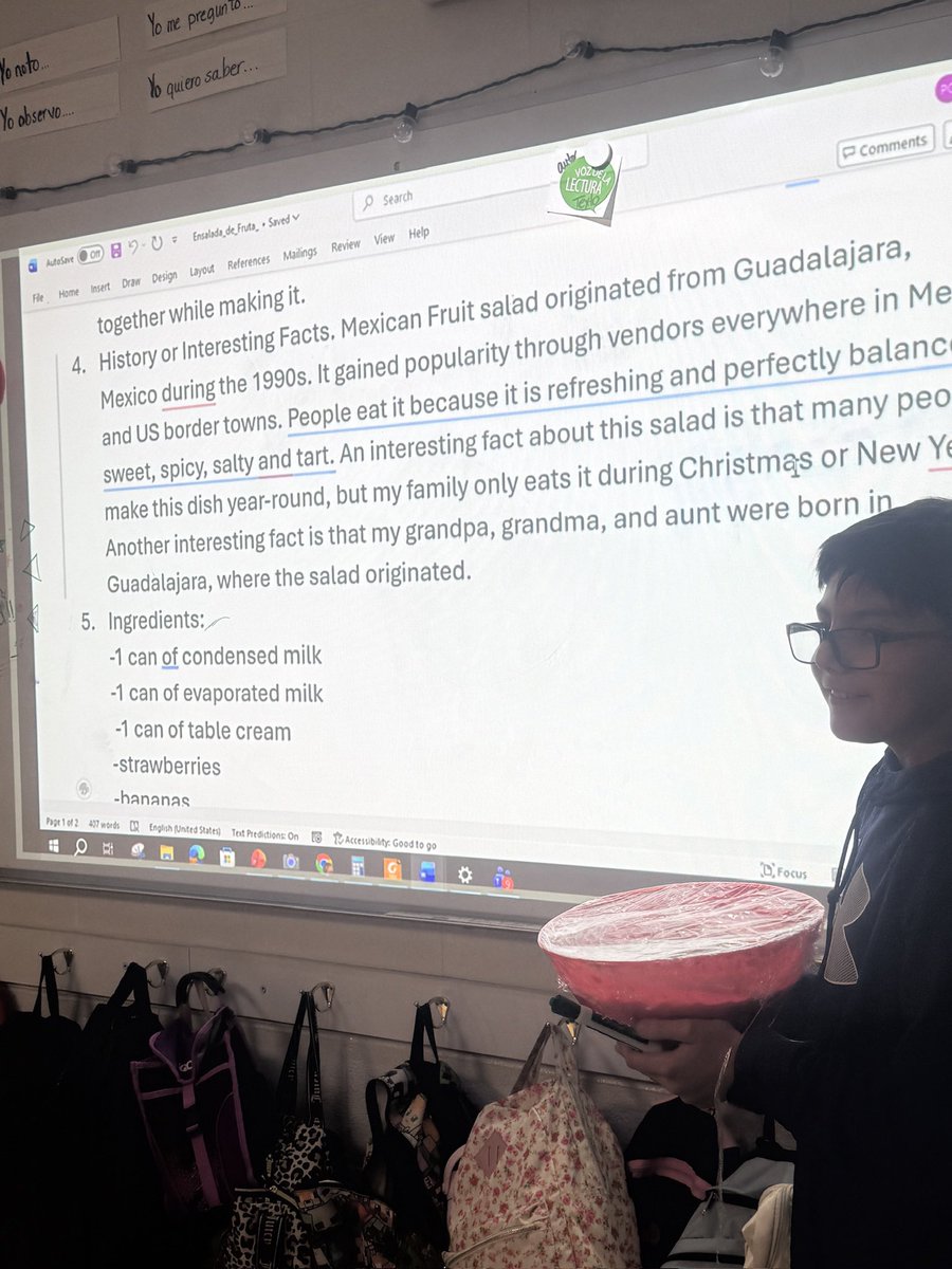 Espinosa_MCE's tweet image. A Taste of Winter Traditions ❄️
Ending the semester on a tasty note. Students researched and shared a family dish tied to their cultural background. We enjoyed foods from Nigeria, Guatemala, Mexico, Canada #CelebratingCultures #WinterTraditions #ClassFamily