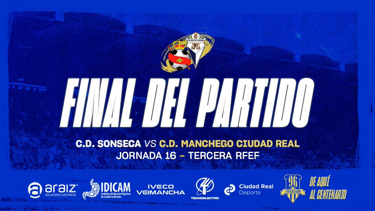 ⏰️ FINAL!!! Victoria en Sonseca, la segunda consecutiva.
Despedimos el año con otro ➕️3️⃣

⚽️ Flores 10'
⚽️ Leo Llanos 90'

0️⃣ <a href="/CDSonseca/">C.D. Sonseca 🔴</a>
2️⃣ <a href="/CDManchegoCReal/">Club Deportivo Manchego</a>

#AupaManchego 💙🤍