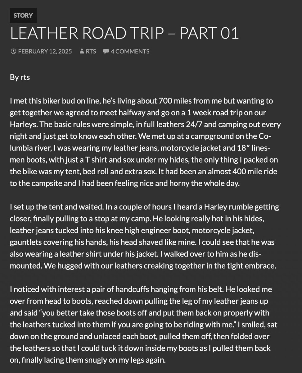 I just posted Part 3 to this story by rts, involving full leather, handcuffs, chastity, and long-term control! Link in bio