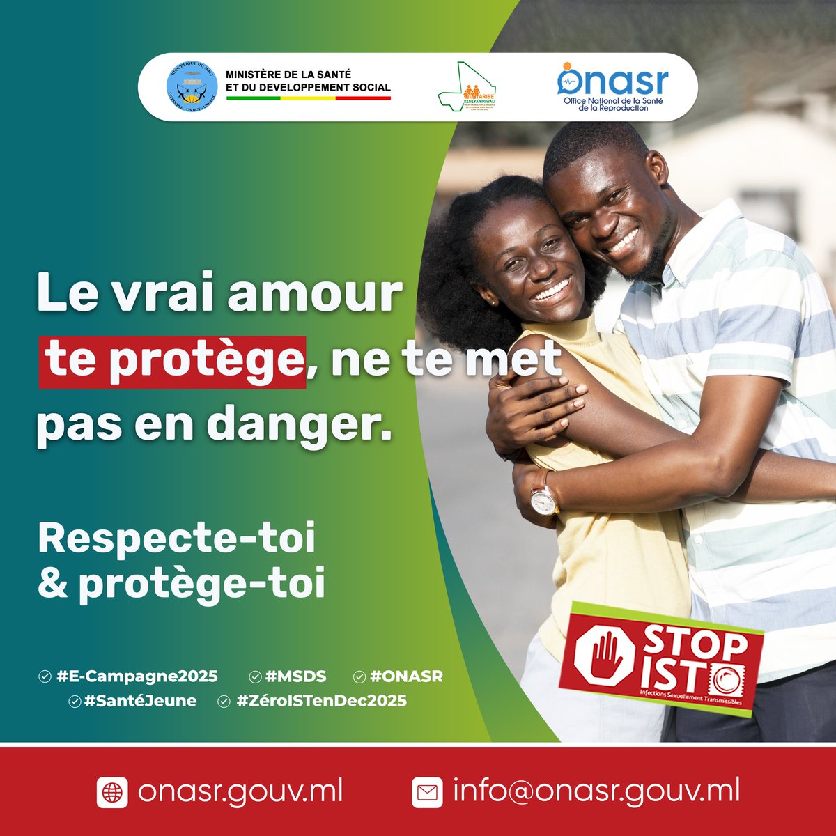 Le vrai amour te protège, ne te met pas en danger. 
Respecte-toi &amp; protège-toi

#E_Campagne2025
#MSDS
#ONASR
#SantéJeune
#ZéroISTenDec2025