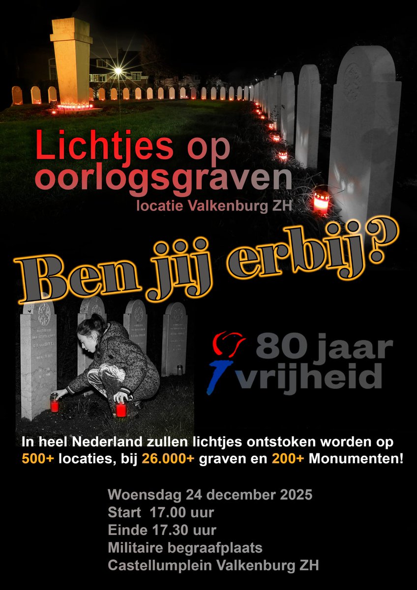 Valkenburg1939's tweet image. Mooi initiatief: inmiddels ook in Valkenburg ZH al een aantal jaren lichtjes op oorlogsgraven op Kerstavond.