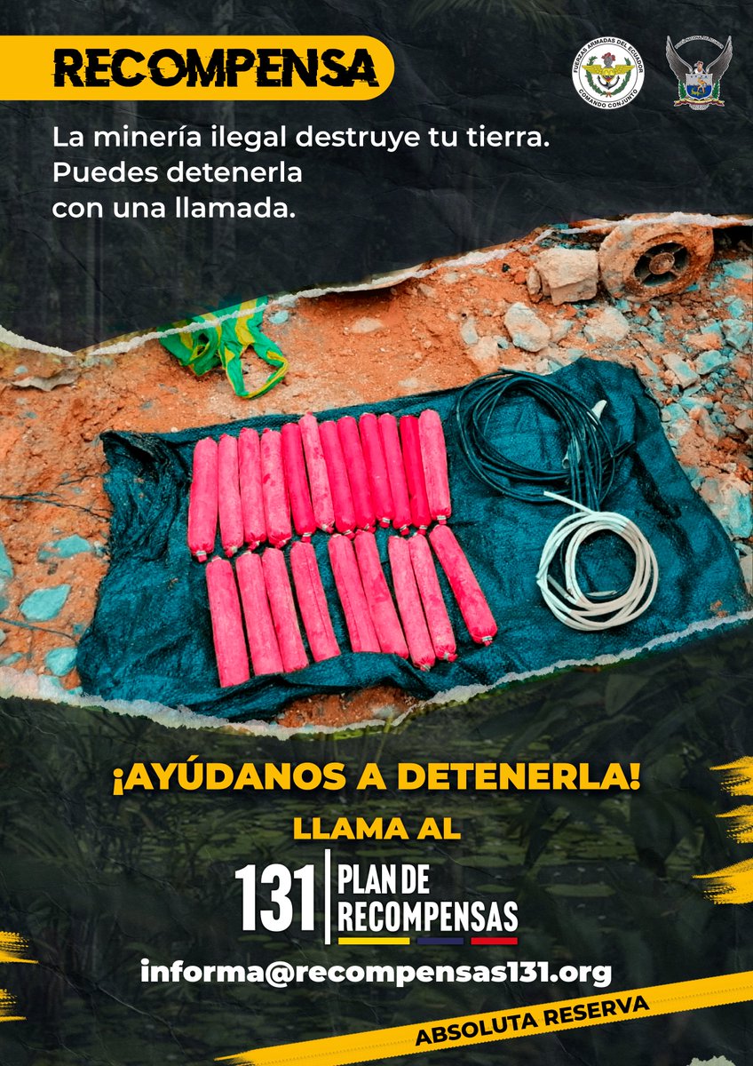 La minería ilegal destruye la tierra y el uso inadecuado de explosivos pone vidas en riesgo

Tú puedes detenerla: llama al 131

 Absoluta confidencialidad.
#AltoALaMineríaIlegal #131PlanDeRecompensas  #AbsolutaConfidencialidad