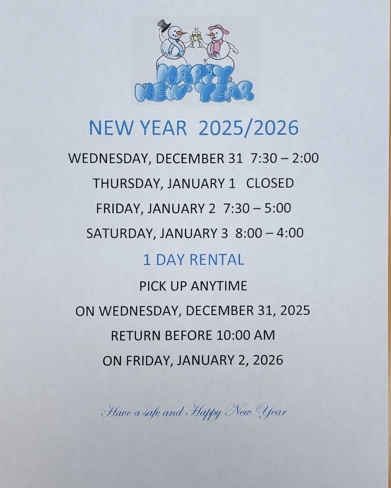 schulhofftool's tweet photo. Happy New Year! Our hours are here! Enjoy your New Year's holiday and have a wonderful new year in 2026! https://t.co/JhTPreGND4