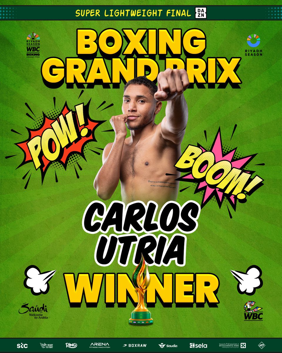 WBCBoxing's tweet photo. Carlos Utria rose to the moment.
WBC Boxing Grand Prix super lightweight champion.
#wbcboxing #RiyadhSeason #WBCBoxingGrandPrix https://t.co/LZiYS8KZpk