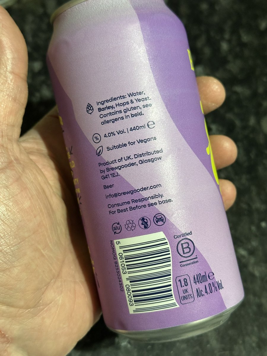 First #BeerForTonight is a first-taste of <a href="/brewgoodr/">Brewgooder</a> #Dripp passion fruit beer (4.0% ABV, 440ml) Pale gold, slightly hazy appearance; tropical aroma; crisp mouthfeel; light citrus taste followed by passion fruit aftertaste. Very refreshing! #Slàinte #NowDrinking #CraftBeer