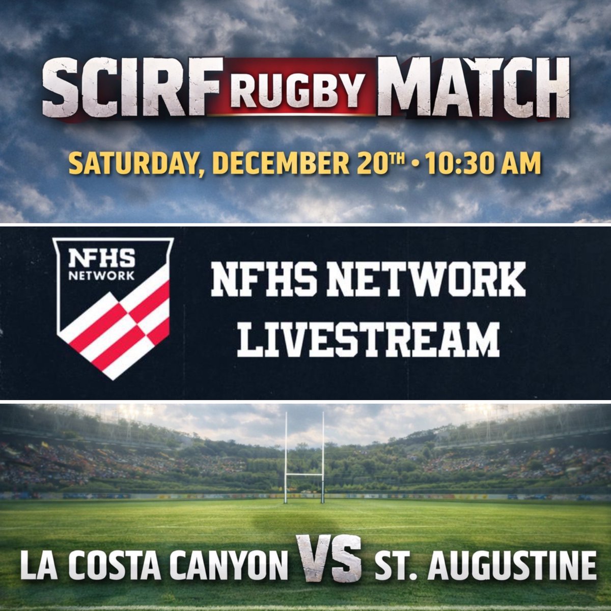 SoCalSportsProd's tweet image. Today 12/20 catch some SCIRF Rugby action at 10:30am: @lccmavs vs. @saints_info 

Watch the LIVE BROADCAST only @nfhsnetwork with Mr Brown on the Call nfhsnetwork.com/events/socal-s… @SBLiveCA @LaCostaCanyon @USARugby @MaxPreps @RugbyPrep @CoastalPrepRep