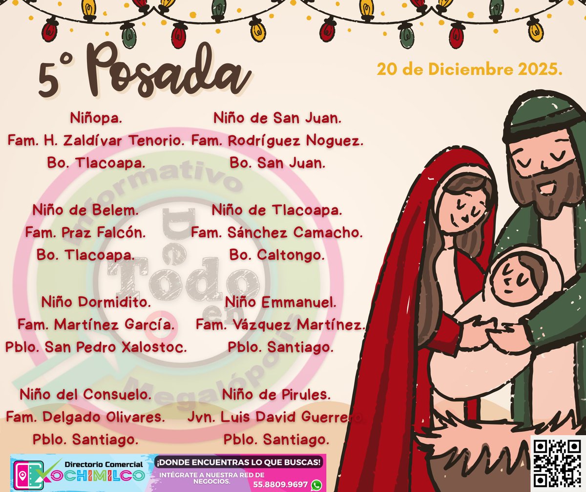 🪅 #Posadas2025 |• Les compartimos las Posadas del día de hoy. Anticipa tu transitar en las zonas de las festividades. Disfruta en familia.

#𝗘𝗻𝘁𝗲́𝗿𝗮𝘁𝗲 #𝗖𝗼𝗺𝗽𝗮𝗿𝘁𝗲 #𝗗𝗲𝗧𝗼𝗱𝗼𝗘𝗻