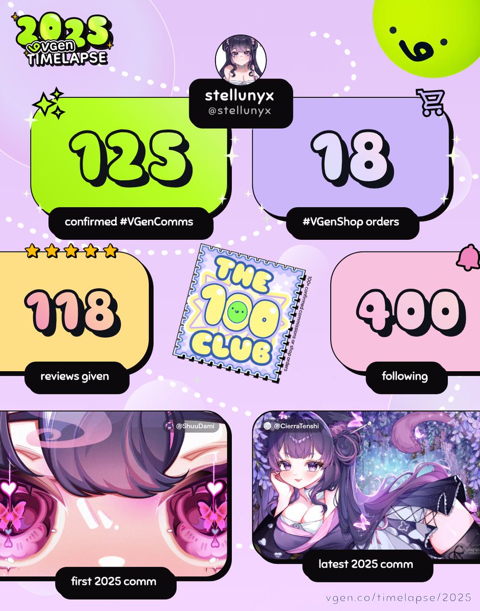 stellunyx's tweet image. wait this is so cute 🥹💜 
thank you to every single artist i was so fortunate to work with this year, ya’ll are incredible!!!~ 
#2025VGenTimelapse