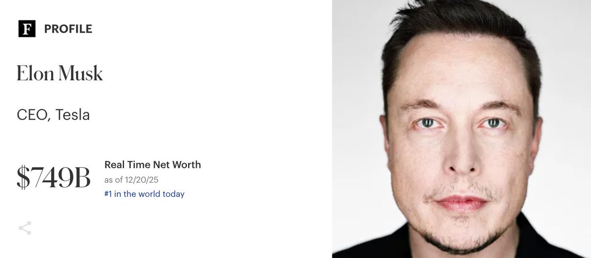 🔵MARKETEVANS: Elon Musk a un passo dal traguardo del trilionario: patrimonio di 749 miliardi di dollari secondo Forbes