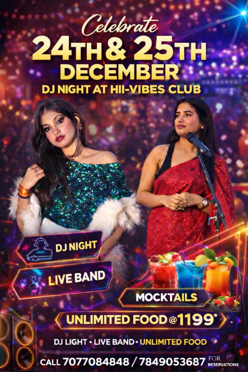 hii_vibes's tweet image. 🎄 Hii Vibes Christmas Bash  
Live Band, DJ Shikha, Unlimited Food &amp;amp; Mocktails – all at just ₹1199!  
📅 24–25 Dec | 📍 Phulnakhara, Bhubaneswar  
📲 +91 70770 84848 | +91 78490 53687 
#HiiVibesClub #ChristmasBash #DJShikha #PartyVibes #BhubaneswarNightlife #TrendingNow #XIndia