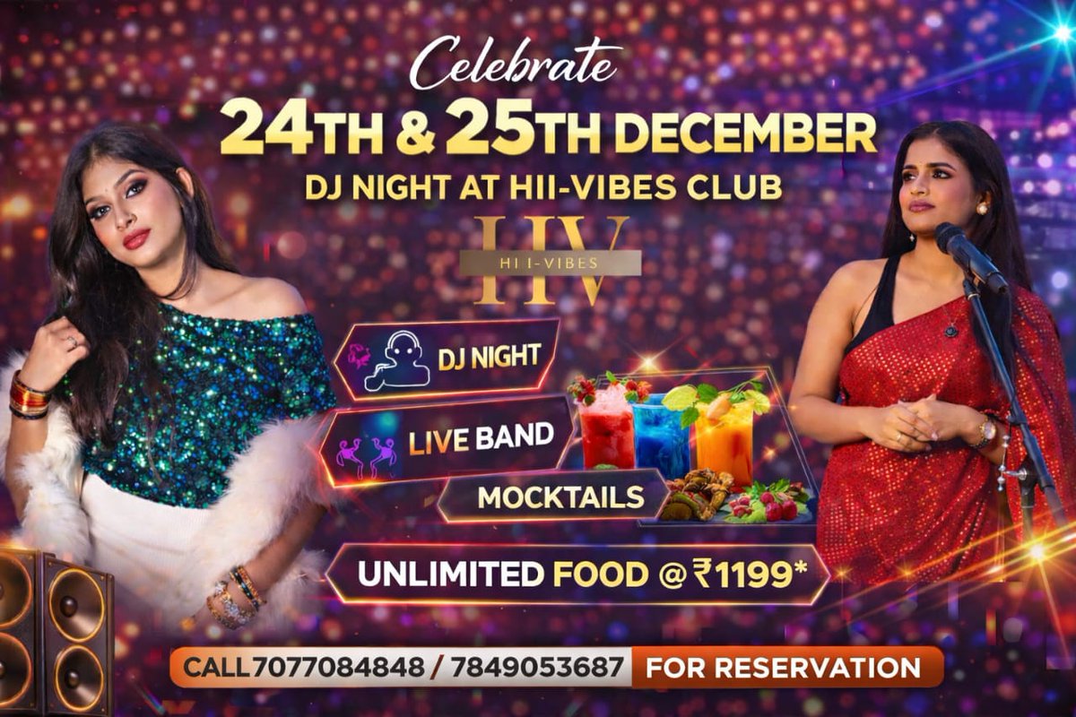 hii_vibes's tweet image. 🎄 Hii Vibes Christmas Bash  
Live Band, DJ Shikha, Unlimited Food &amp;amp; Mocktails – all at just ₹1199!  
📅 24–25 Dec | 📍 Phulnakhara, Bhubaneswar  
📲 +91 70770 84848 | +91 78490 53687 
#HiiVibesClub #ChristmasBash #DJShikha #PartyVibes #BhubaneswarNightlife #TrendingNow #XIndia