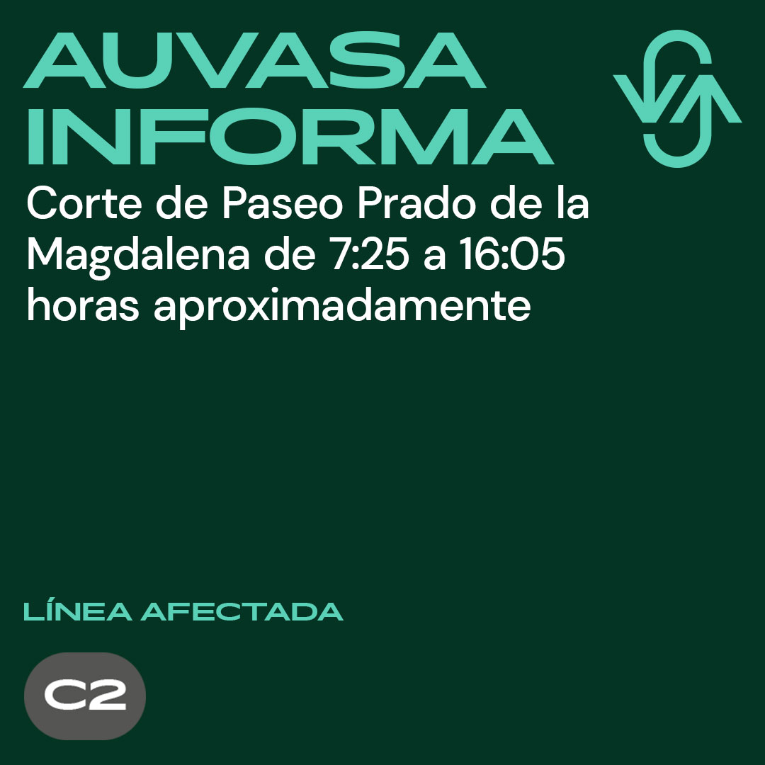 AuvasaVLL's tweet photo. 📢 ¡Buenos días! #FelizSábado

⛔️ Modificación de recorrido en #PaseoPradoDeLaMagdalena por el mercadillo de los sábados

⏰ De 7:25 a 16:05 horas

🚍 Línea afectada: C2

❌🚏 C/ Real de Burgos fte. Ig. San Pedro y Pº Prado de la Magdalena 6

🚧 Más información en las imágenes: https://t.co/2X6WRQZrO1