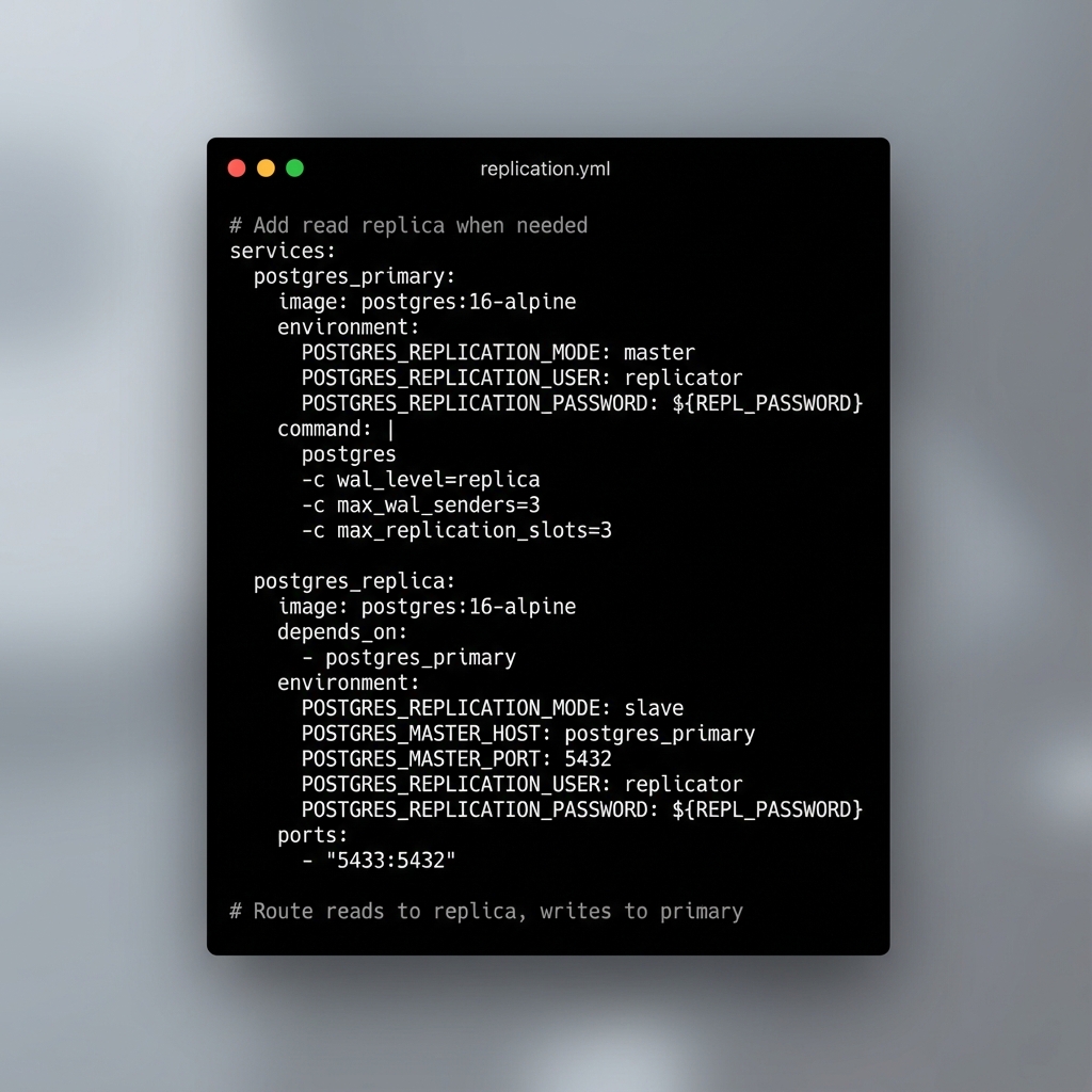 vib3c0ding's tweet image. add read replicas when traffic grows. route reads to replica, writes to primary. simple scaling

wal_level=replica enables streaming replication. postgres handles the rest. no complex setup needed

#scaling #postgres