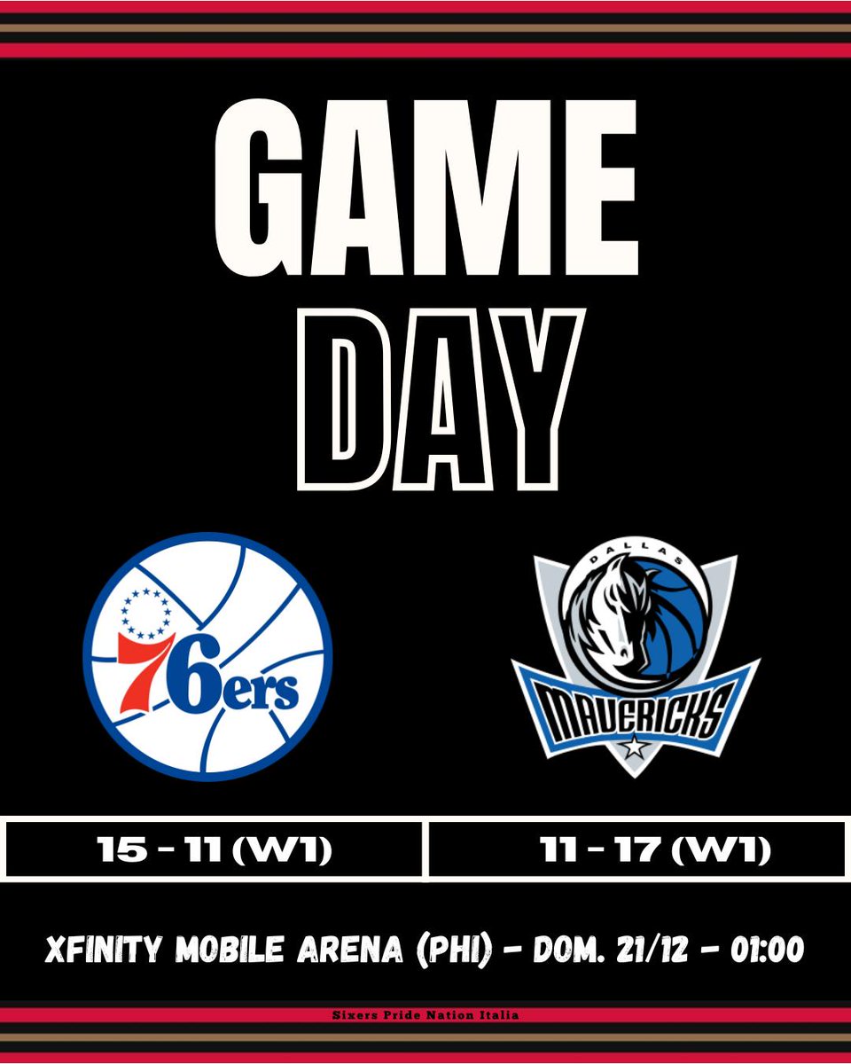 🔥🔥🔥G A M E D A Y🔥🔥🔥
Alla ricerca della continuità, torniamo a Phila per ospitare in b2b i sempre insidiosi Mavs del fenomeno Flagg. 
Anthony Davis, se sta bene, è ancora un brutto cliente. Vedremo se troverà Embiid o Drummond e le sue triple.🤣
(cover by: <a href="/DaViDeAnToNiOLi/">DaVe</a>)