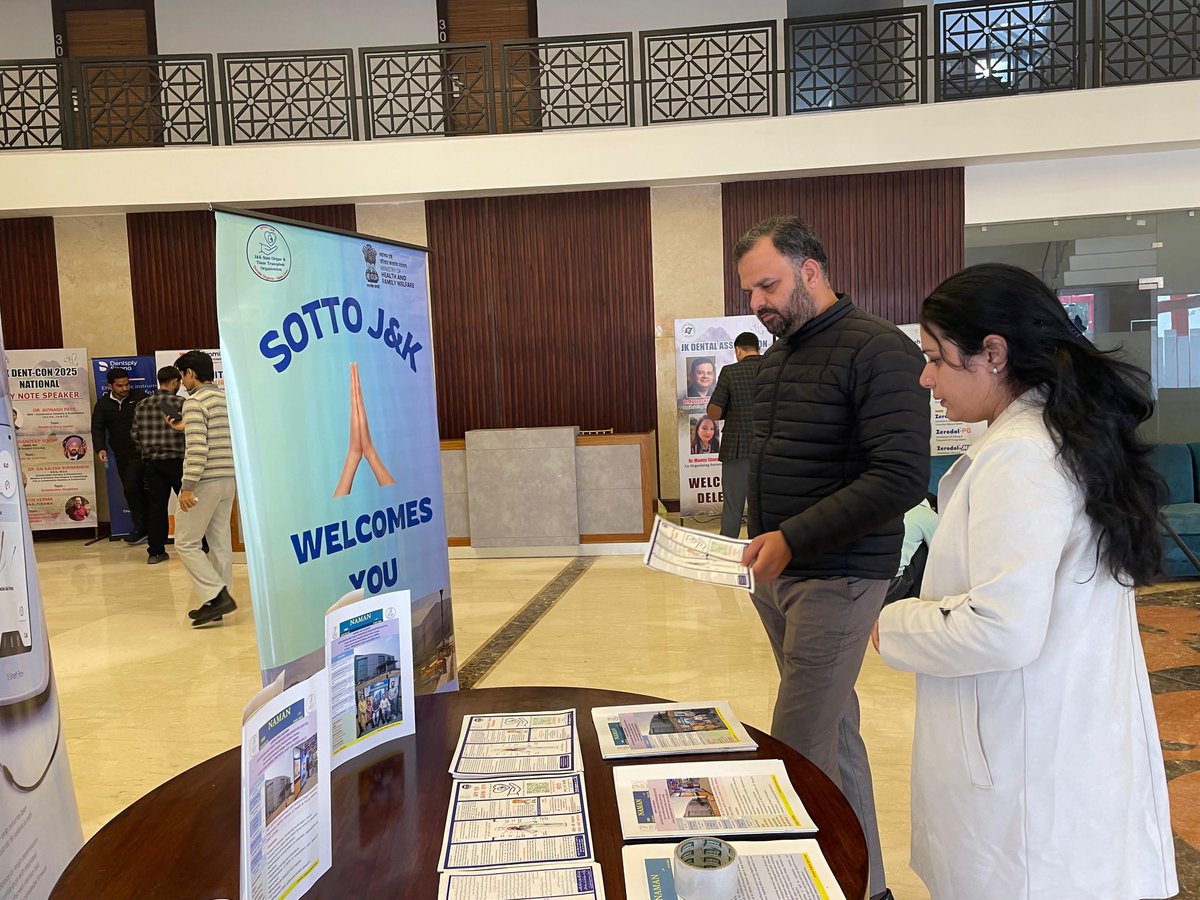 JK-DENT CON 2025 National, organised by the JK Dental Association.SOTTO J&amp;K participated to raise awareness about the noble cause of organ donation. Special thanks to Dr. Satvinder Singh, Organising Secretary and Dr. Mamta Sharma, Co-Organising Secretary, for the kind invitation.