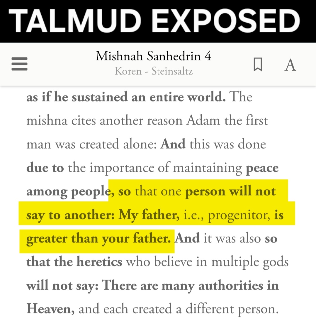 SHOCKING:
Talmud says nobody is superior to another by blood or descent. All are equal.

You won't hear this from Candace and Fuentes.