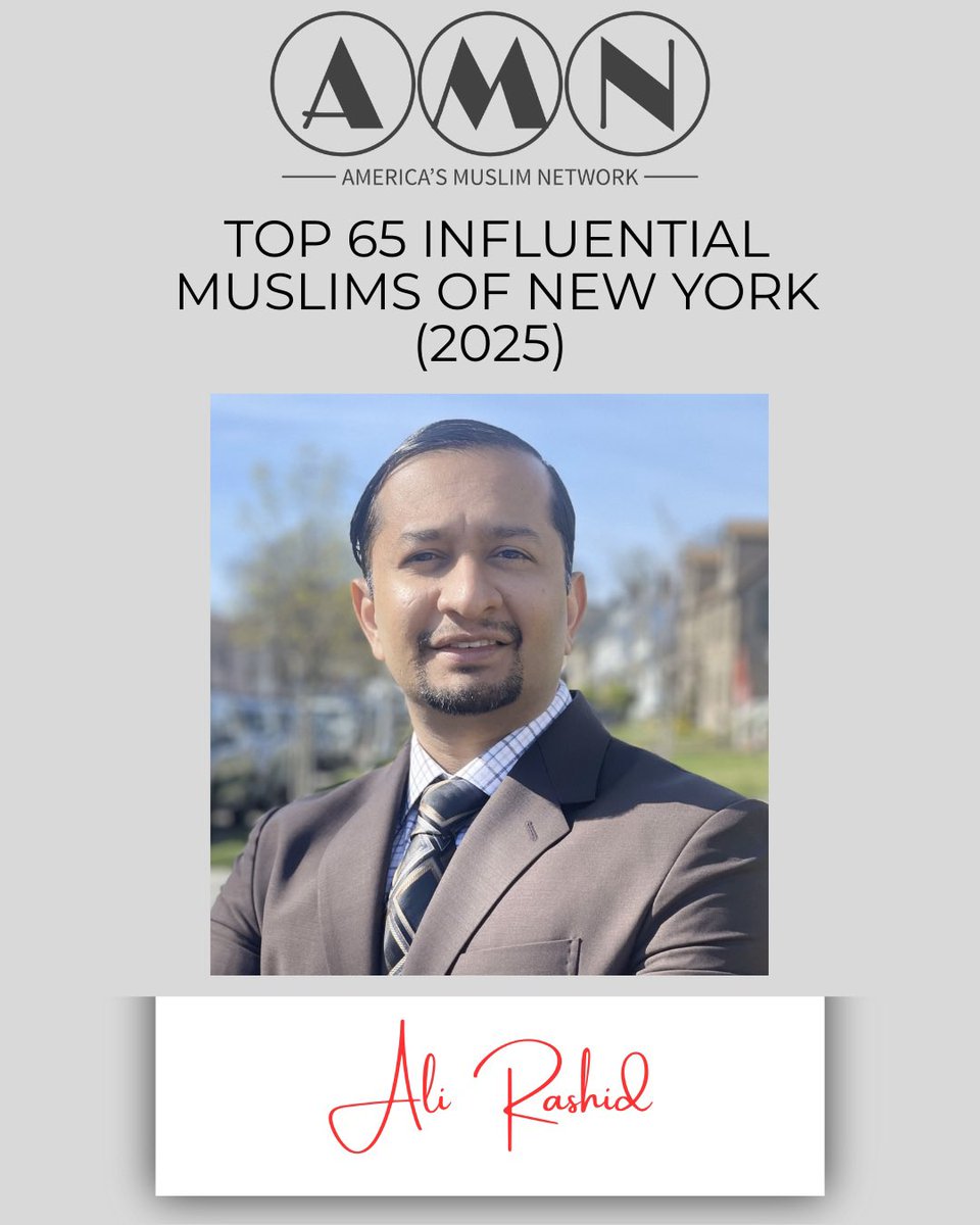 Honored to be recognized as one of the Top 65 Influential Muslims of New York 2025 by America’s Muslim Network. Grateful to be in the company of so many leaders and trailblazers committed to making an impact.

Looking forward to continuing the work ahead.

americasmuslimnetwork.com/top-65/