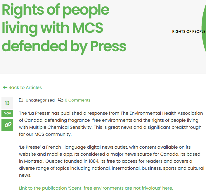 TomKindlon's tweet image. The ‘La Presse’ has published a response defending fragrance-free environments and the rights of people living with Multiple Chemical Sensitivity.

mcs-aware.org/articles/right…

Google English translation
www-lapresse-ca.translate.goog/dialogue/opini…

#MCS #MultipleChemicalSensitivity