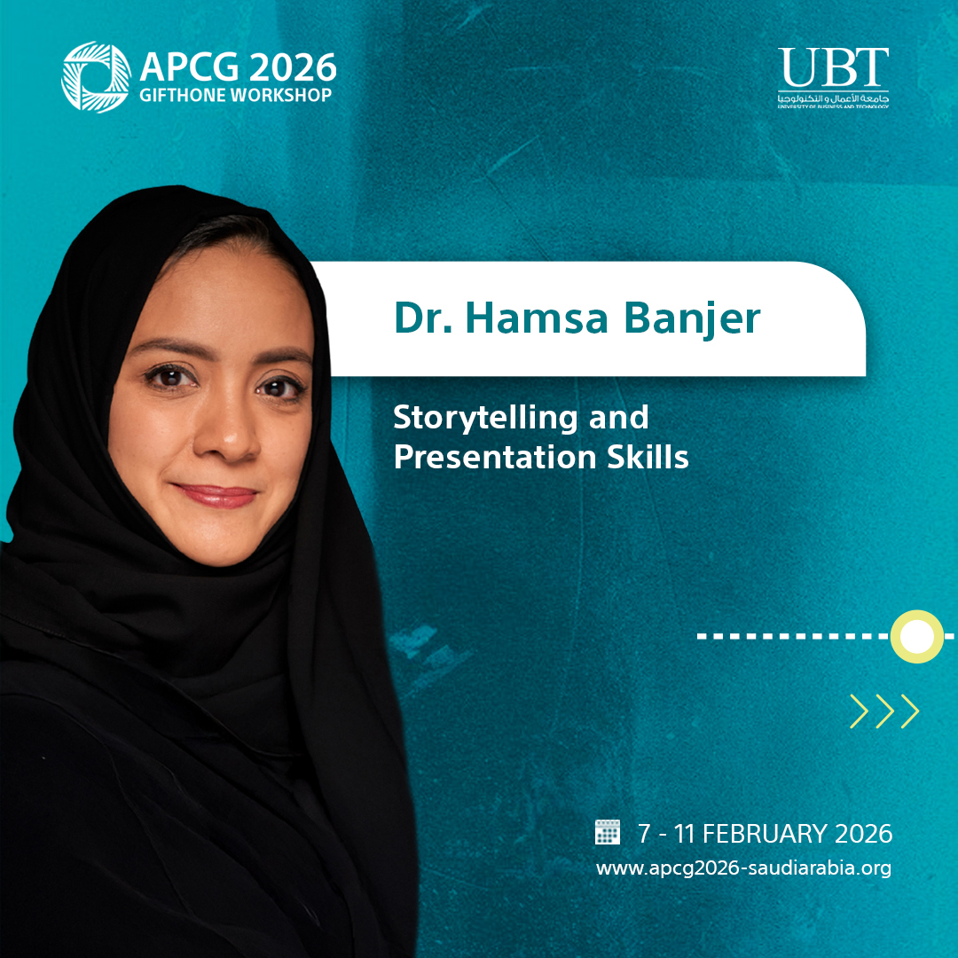 We’re delighted to welcome Dr. Hamsa Banjer, Associate Professor of Medical Biotechnology, as the presenter of the Gifthone Workshop at APCG 2026.

In this session, Dr. Banjer will guide participants through powerful storytelling and presentation skills, enabling them to present