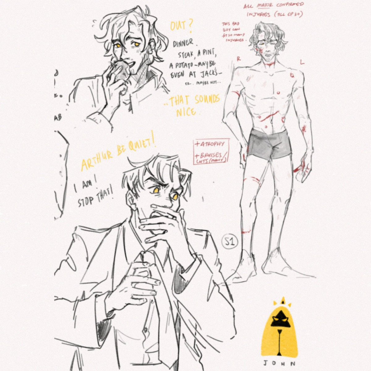 gunstellations's tweet image. #malevolent sketches (slight spoilers in the later pictures!)
finally biting the bullet and attempting at a design for arthur....my mad little man