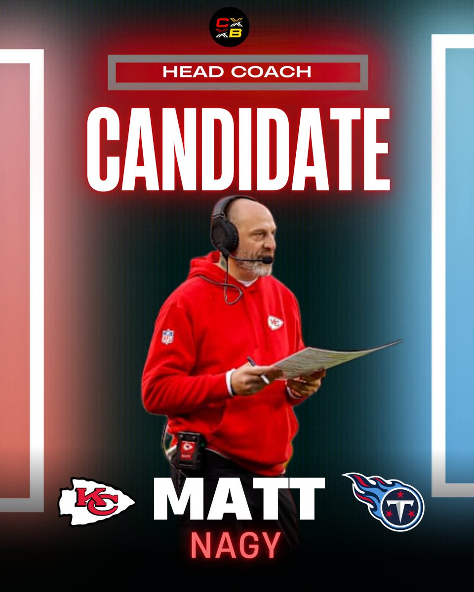 ChiefsBlitz's tweet image. 🚨 BREAKING: #Chiefs OC Matt Nagy is "internally viewed as a serious candidate" for the Tennessee Titans head coaching position, per @DMRussini.

Titans GM Mike Borgonzi spent 15 years in the Chiefs' front office and has deep ties to Nagy. Interestingly, Nagy will be in Nashville…