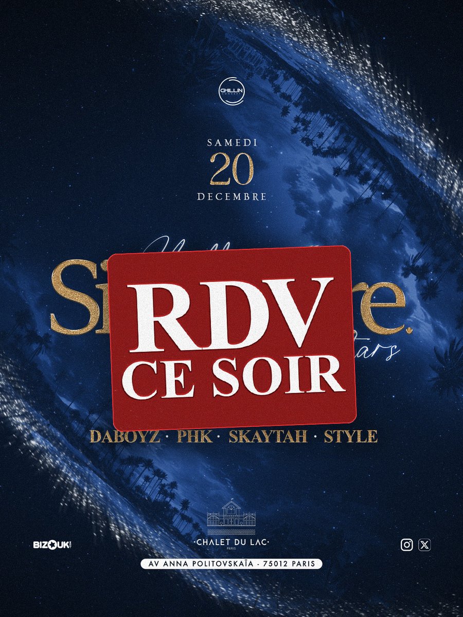 Chillinconcept's tweet image. ✨ Ce soir, Jour J, Chillin Signature✨
Ça y est, nous y sommes ! Le rendez-vous à la Caribbean Stars

Ouverture des portes dès 23h au Chalet du Lac 📍

On se retrouve dans la joie et la bonne humeur 🥂

🎟️Des pass encore disponibles en ligne sur Bizouk 
my.bizouk.com/chillin-signat…