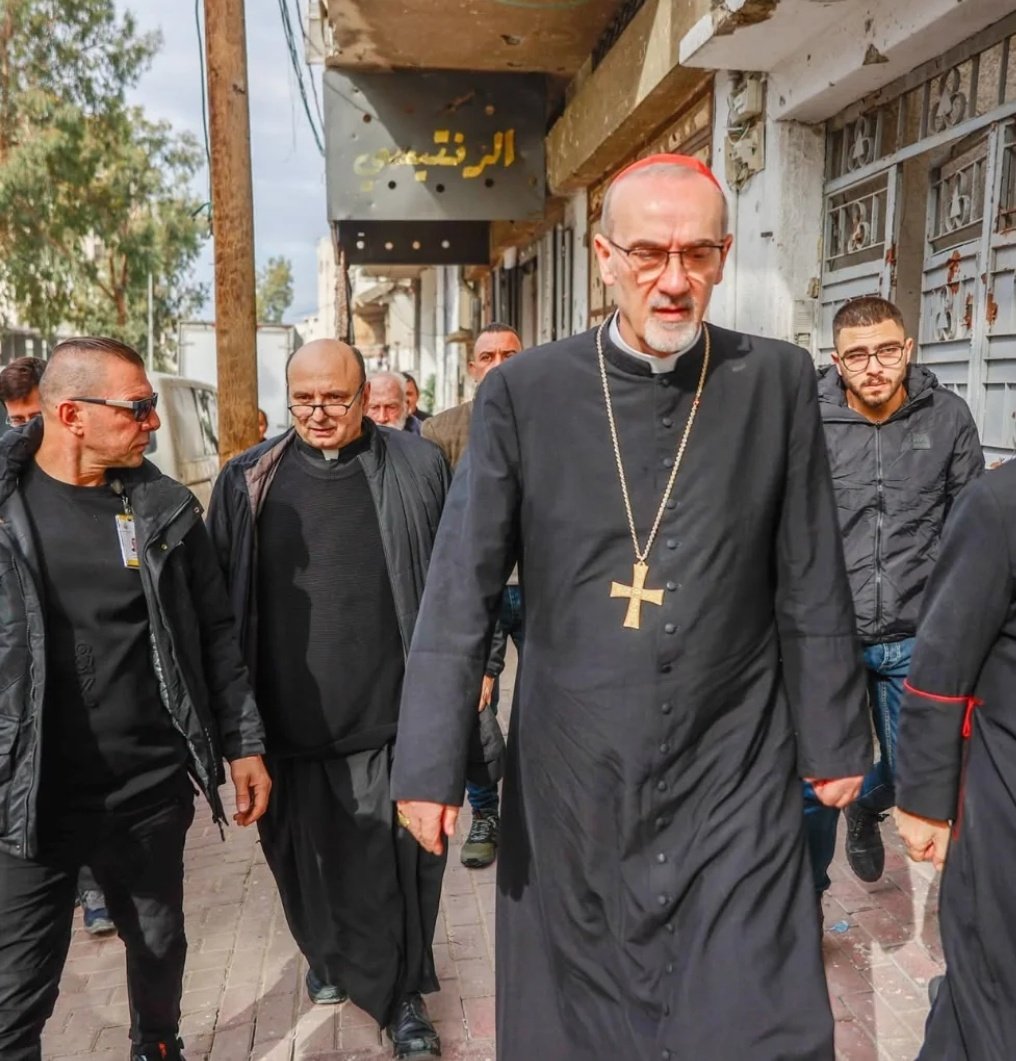 CatholicArena's tweet image. Cardinal Pizzaballa walking the streets of Gaza today