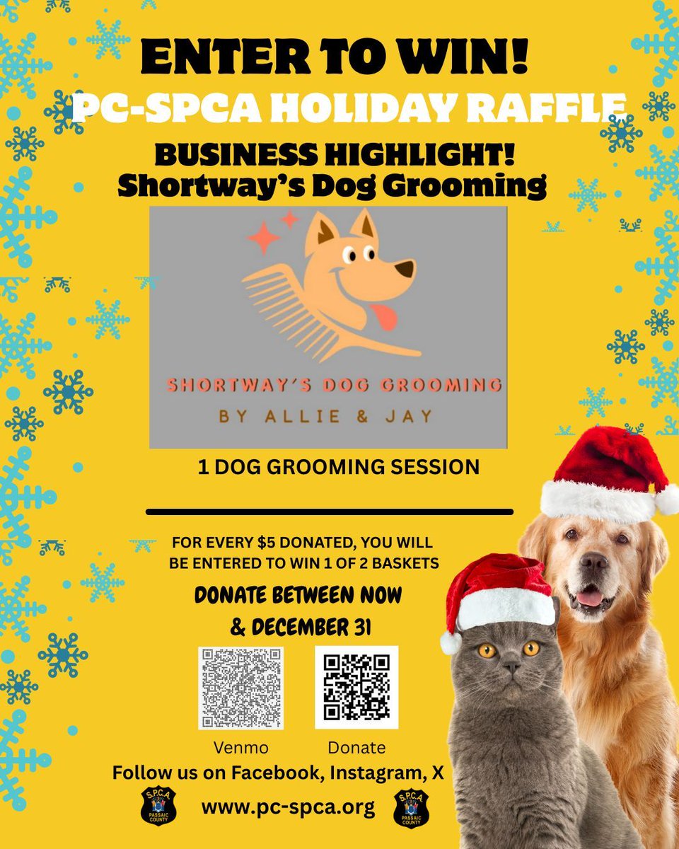 HUGE thank you to @shortwaysdoggrooming for their generous donation to our holiday raffle! One of our baskets will contain a gift certificate for one FREE dog grooming! Our raffle is going on between now &amp; December 31st. For every $5 you donate,you will be entered to win a basket