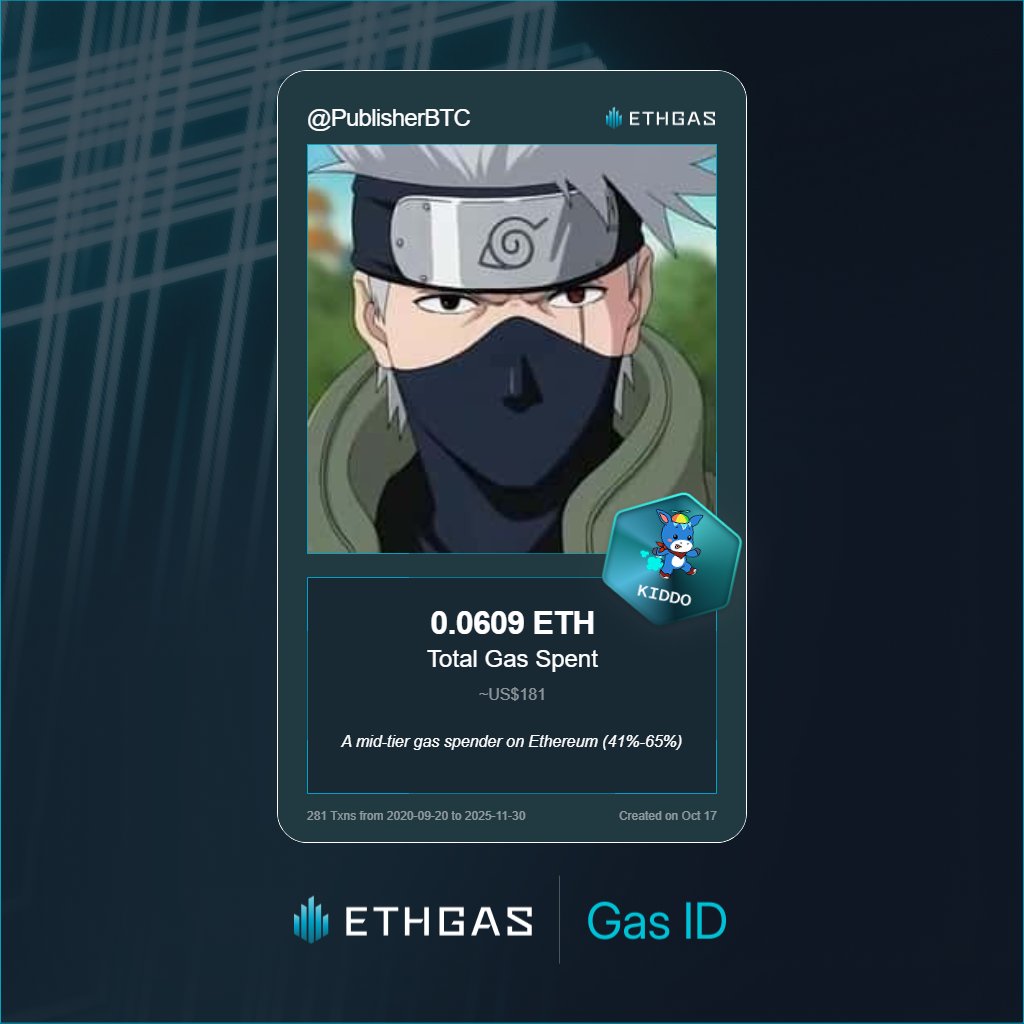 PublisherBTC's tweet image. Leveled up in the Great Gas Reckoning with ETHGas! 💪

Kiddo Jack status: 0.0609 ETH gas spent, 25 Beans earned—supporting the Gasless Future!

Claim your Gas ID at ethgas.com/community/gas-…