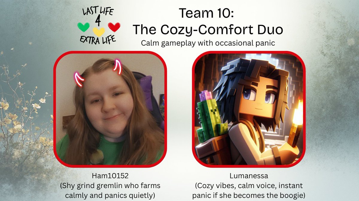 Team 10: Lumanessa &amp; Ham10152
One calm streamer, one shy grinder, and both ready to spiral the second a boogie shows up. Please cheer them on gently. They startle easily
#LL4EL #ExtraLife2026