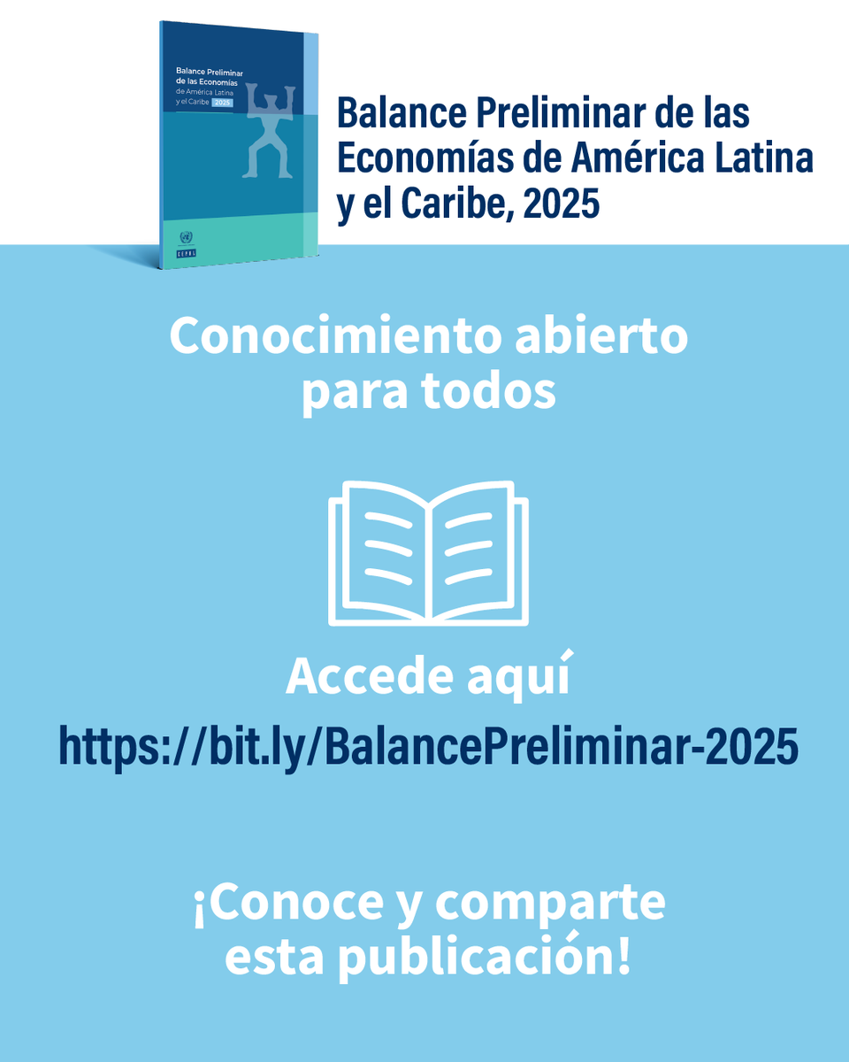 cepal_onu's tweet photo. La #CEPAL acaba de lanzar su último informe anual de 2025, en donde actualizó sus proyecciones de crecimiento para todos los países de la región.
En el #𝐁𝐚𝐥𝐚𝐧𝐜𝐞𝐏𝐫𝐞𝐥𝐢𝐦𝐢𝐧𝐚𝐫 𝐝𝐞 𝐥𝐚𝐬 𝐄𝐜𝐨𝐧𝐨𝐦𝐢́𝐚𝐬 𝐝𝐞#𝐀𝐦𝐞́𝐫𝐢𝐜𝐚𝐋𝐚𝐭𝐢𝐧𝐚 𝐲 𝐞𝐥 #𝐂𝐚𝐫𝐢𝐛𝐞 indica que:
🔸#AméricadelSur crecerá ⏩2,9% en 2025 y 2,4% en 2026
🔸#Centroamérica crecerá ⏩2,6% en 2025 y 3,0% en 2026
🔸El #Caribe crecerá ⏩5,5% en 2025 y 8,2% en 2026

Revisa las estimaciones para cada país. ¡Compártelo!

Más información 👉 https://t.co/TUI1Z5OzQW