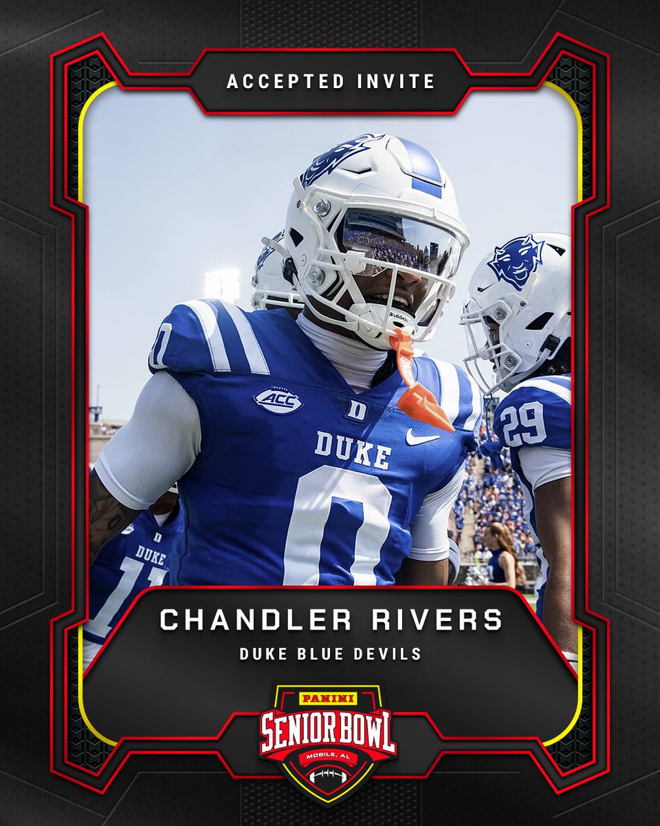 seniorbowl's tweet image. Officially Accepted!

DB Chandler Rivers (@_ChandlerRivers) from @DukeFOOTBALL is headed to the 2026 Panini Senior Bowl 🔥

#TheDraftStartsInMobile #WherePlayersPlay