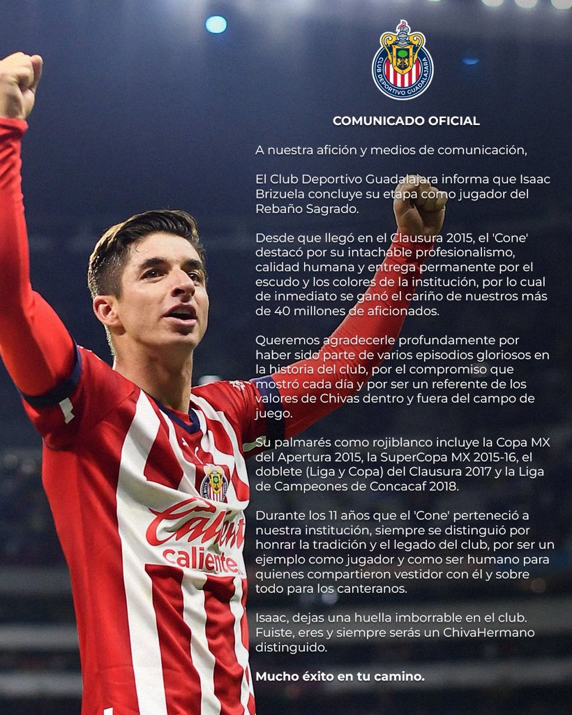 Chivas's tweet image. 🇫🇷 ¡Gracias por siempre representar los valores de nuestra institución, @brizuela27_cone! 🙏🏻