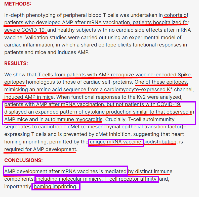 VaccineMole's tweet photo. 🚨📢Recent study 30 Oct/25, show mRNA vaccines can induce myopericarditis via T-cell autoimmunity to one of the vaccine Spike epitope/expanded cytokines/imprinting, while NO CARDIAC INJURY was seen IN SEVERE NATURAL COVID-19 infection patients.
Source:
https://t.co/RuHqgvWqCz https://t.co/dK9CPwvl8n