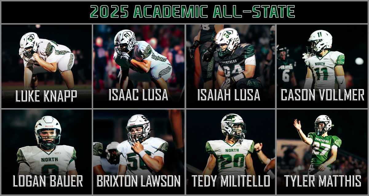 FZNFootball's tweet photo. Congratulations to these EIGHT Zumwalt North Panthers on earning "Academic All-State" status:
- Luke Knapp
- Isaac Lusa
- Isaiah Lusa
- Cason Vollmer
- Logan Bauer
- Brixton Lawson
- Tedy Militello
- Tyler Matthis
Way to take care of business both on AND off the field! https://t.co/2LlOejQkw0
