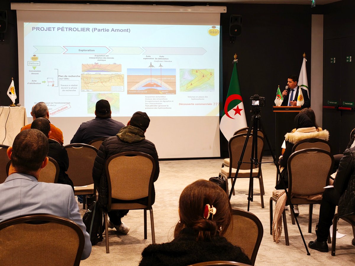 Algeria_invest1's tweet photo. #ALNAFT a organisé aujourd'hui une journée d’information dédiée au lancement du Nomination Process, présentant son rôle et le cadre institutionnel, réglementaire et opérationnel en vue de la préparation de l’Algeria Bid Round 2026.
#AlgeriaBidRound2026
#Alnaft
#Hydrocarbures https://t.co/9y14UgPqwc