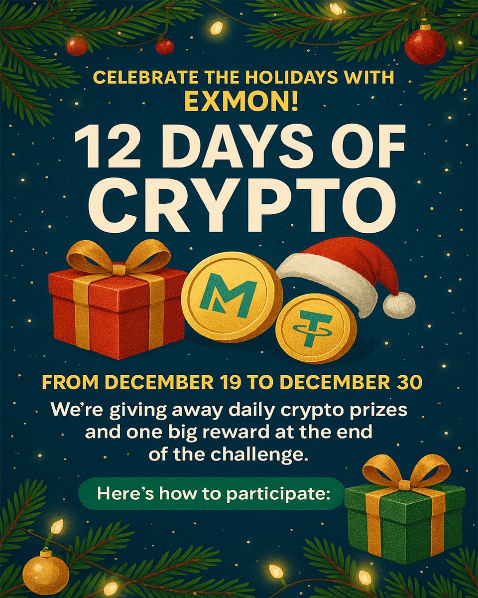 exmon_official's tweet photo. 🎄 EXMON 12 Days of Crypto is live!

The contest is ongoing — daily tasks, daily USDT rewards, and a 300 USDT grand prize at the end.

Full details, rules, and today’s task: 👉 https://t.co/5BHJkDP4UO

Stay active and don’t miss your chance to win with EXMON 🚀

#EXMON #EXMON2026 https://t.co/nv30zt0ab2