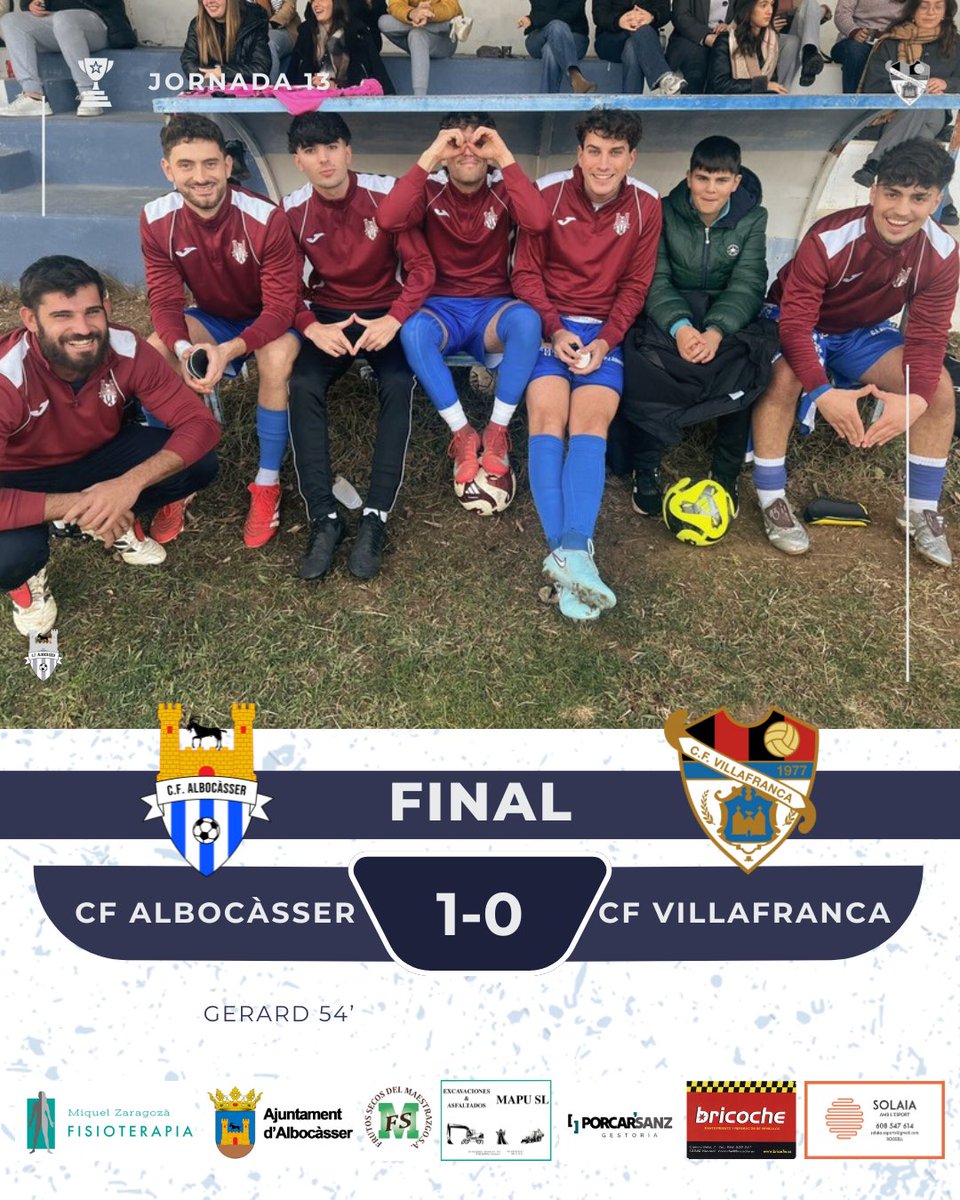 Final de partit:

CF Albocàsser 1-0 CF Villafranca

⚽️ Gerard