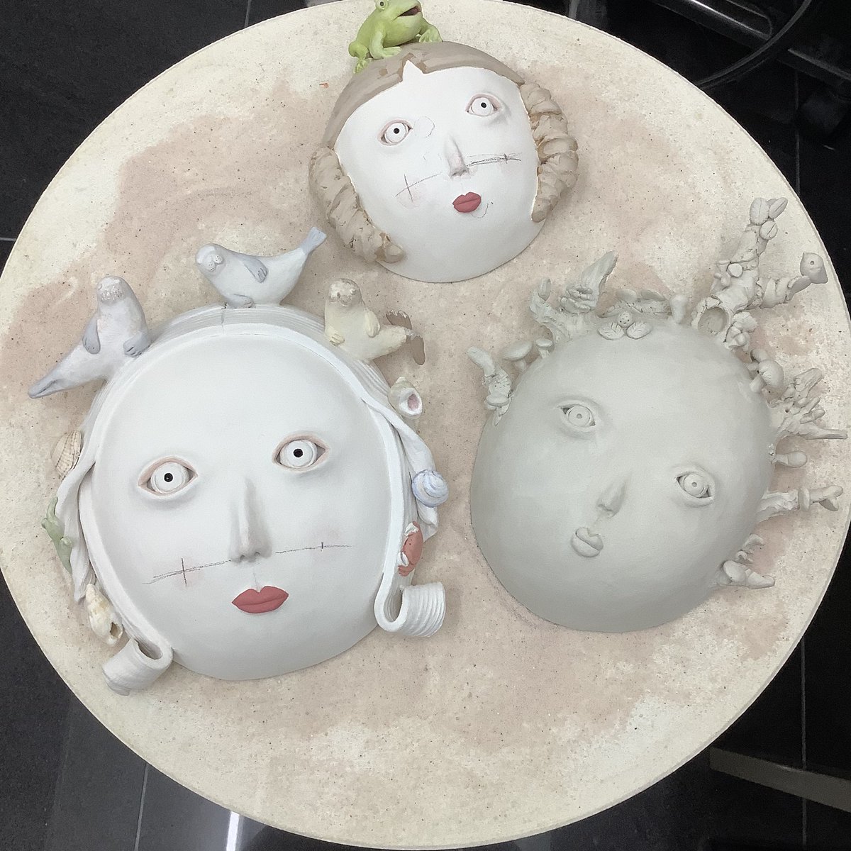 Thankfully radiators are working now although Mike can’t set the controller yet. We managed with heat tech, layers, cooking and going to bed early. And, I did a bisque firing today. I used to do cheeks freehand, but now I use grids. I will work on painting again tomorrow.
#art