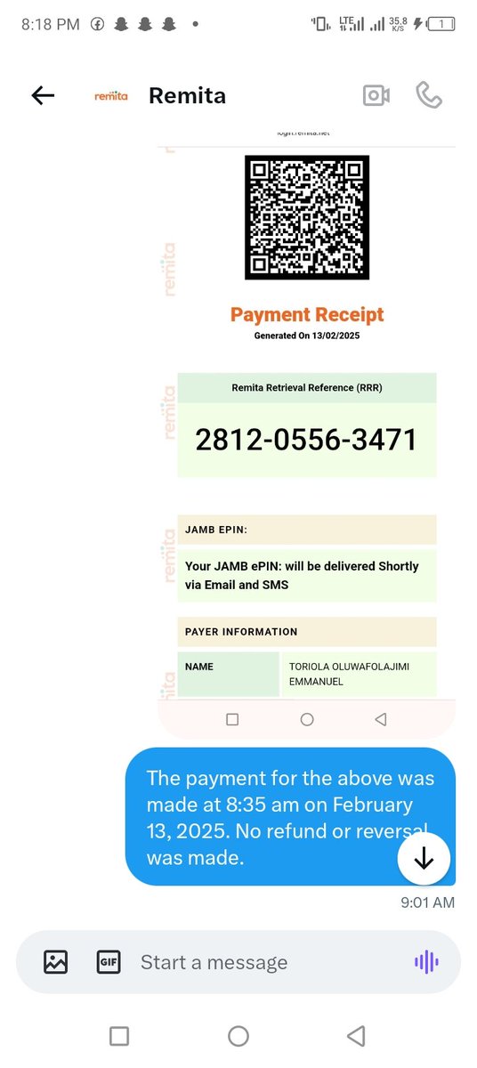 afetso's tweet photo. @RemitaNET, @paga and @JAMBHQ, the pin has not been delivered up till now. 

2025 JAMB registration has ended, but you refused to reverse the payment. Please, do the needful. https://t.co/MhPcwYmWXX
