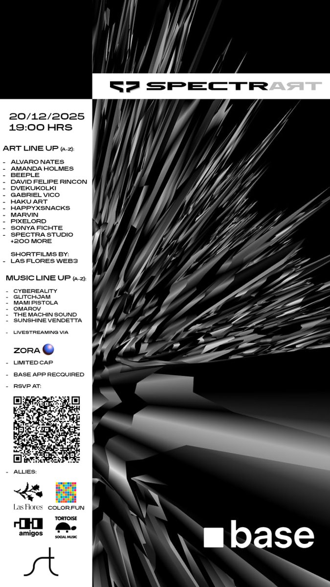 We are excited to announce that <a href="/colordotfun/">Color.Fun</a> will be exhibited at the <a href="/spectrartxyz/">SPECTRA</a> event at Studio Berlin in Mexico City tonight at 7 pm CST.

This is in collaboration with <a href="/baseapp/">Base App</a>  <a href="/sunshinevndetta/">sunshine.base.eth</a> <a href="/NounsDAOAmigos/">Nouns Amigos</a> <a href="/lasfloresweb3/">Las Flores</a> <a href="/tortoise_on_fc/">tortoise</a>

Come join us in the