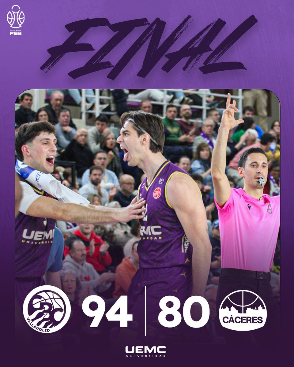 🚨 ¡FINAAAAL! ¡VICTORIA de autoridad para cerrar el año en Pisuerga!

💜 94 <a href="/UEMC/">UEMC</a> Baloncesto Valladolid
🟢 80 <a href="/Caceres_Basket/">CacerEsBasket</a>

🏆 J12 #SegundaFEB
📺 <a href="/LaLigaPlus/">LALIGA+</a>
📊 acortar.link/O9aFQx

<a href="/UEMC/">UEMC</a> #BaloncestoValladolid
