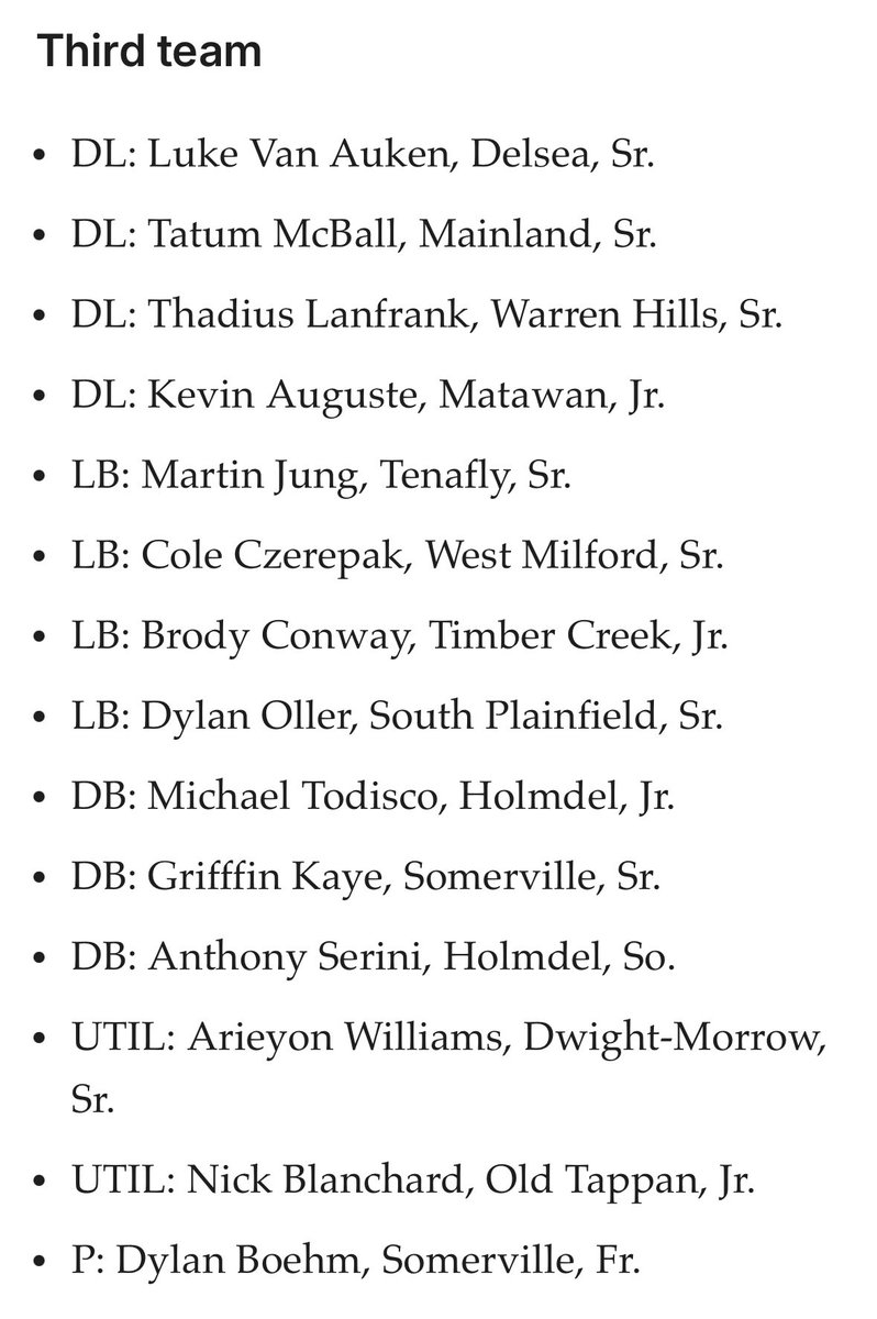 Holmdel_FB2026's tweet photo. And 3rd Team All State Group 3 Defensive honors for both @mtodisco__34 and @A_Serini25 at DB https://t.co/rJ6IR9PPqA