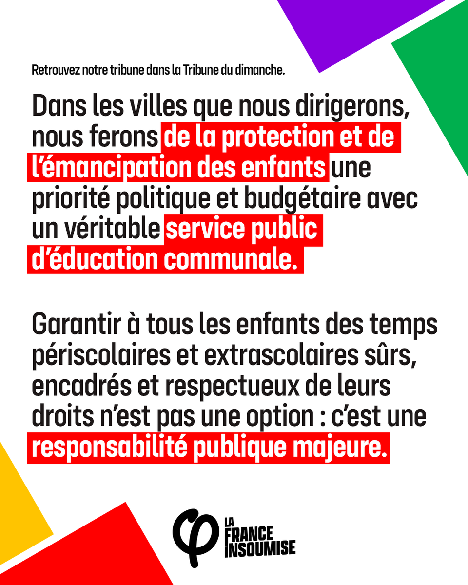 FranceInsoumise's tweet image. Maires insoumis, nous ferons du périscolaire un véritable service public d’éducation communale !

La France insoumise aux élections municipales annonce vouloir faire de la lutte contre les violences faites aux enfants une priorité politique et budgétaire.

Retrouvez la tribune…